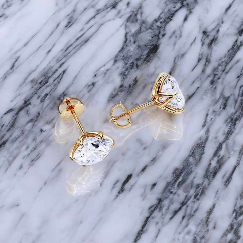 3 Carat Lab Grown Diamond Lotus Stud Earrings • 14K Rose Gold Floral Earrings