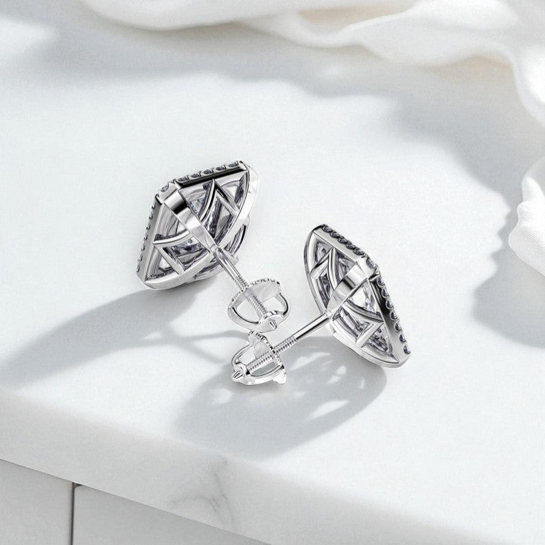 1.5 CTW Emerald Cut Lab Grown Diamond Stud Earrings • Double Halo Earrings