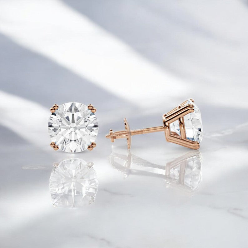 1.50 Carat Round cut Moissanite Stud Earrings , Solitaire Earrings