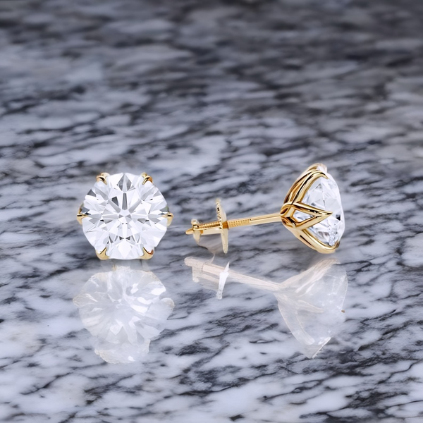 3 Carat Lab Grown Diamond Lotus Stud Earrings • 14K Rose Gold Floral Earrings