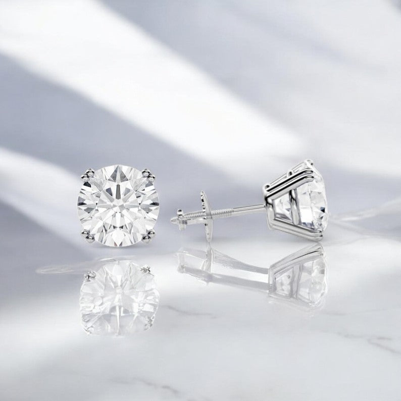 1.50 Carat Round cut Moissanite Stud Earrings , Solitaire Earrings