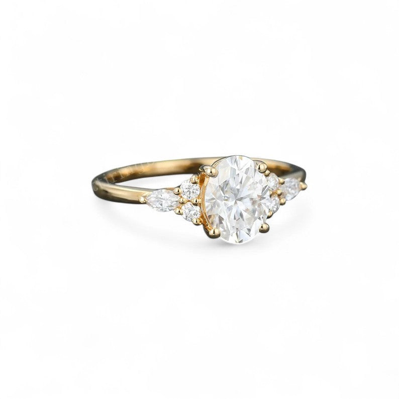 1.490ct Oval Moissanite Engagement Ring 14K Solid Gold