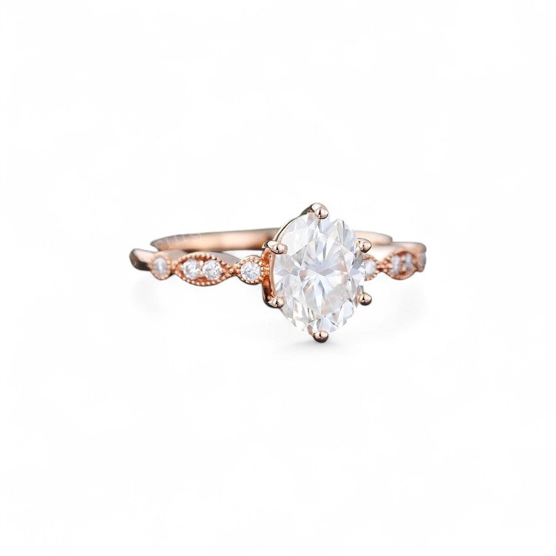 1.330ct Oval Moissanite Engagement Ring • Vintage Milgrain Bridal Ring