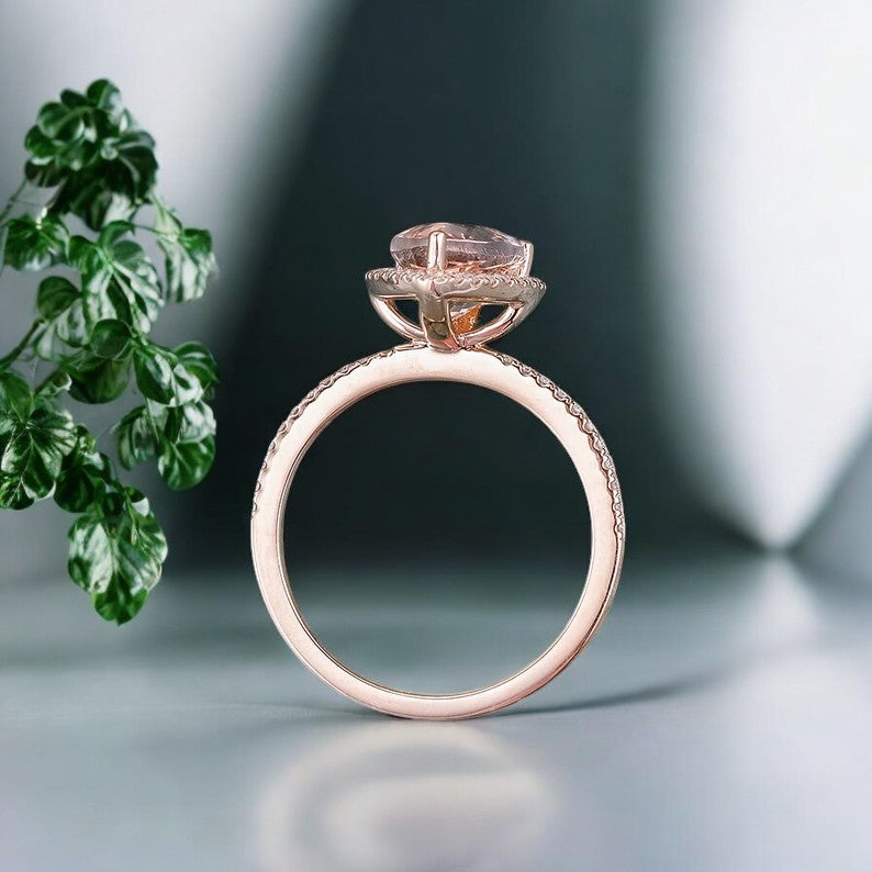 2.250Ct Pear Morganite Halo Women's Engagement Ring 14k Rose Gold