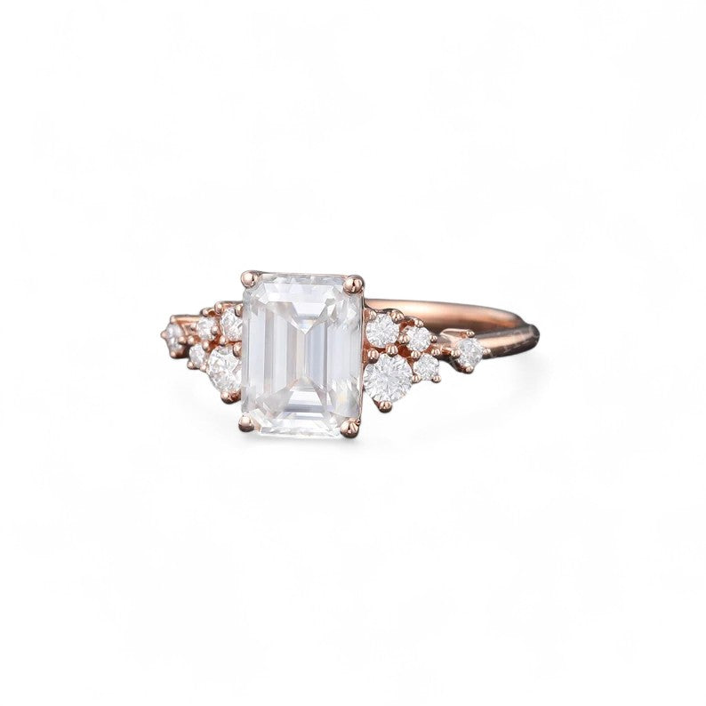 1.950CT Emerald Cut Moissanite Engagement Ring