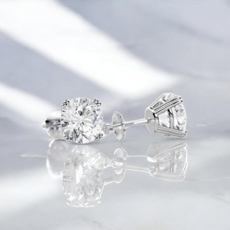 1.50 Carat Round cut Moissanite Stud Earrings , Solitaire Earrings