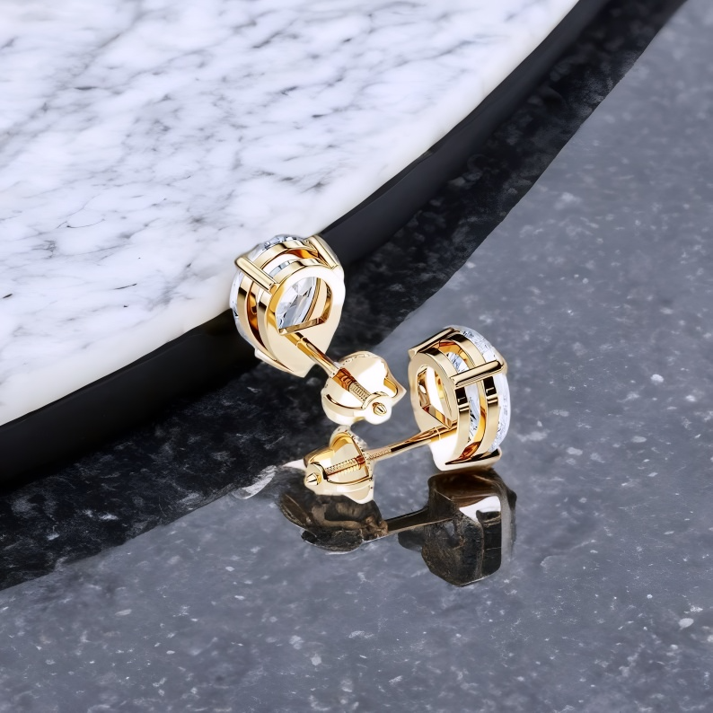 2 Carat Pear Cut Lab Grown Diamond Stud Earrings • 14K Gold Basket Setting