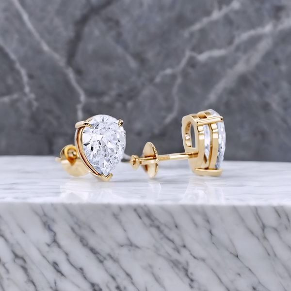 2 Carat Pear Cut Lab Grown Diamond Stud Earrings • 14K Gold Basket Setting