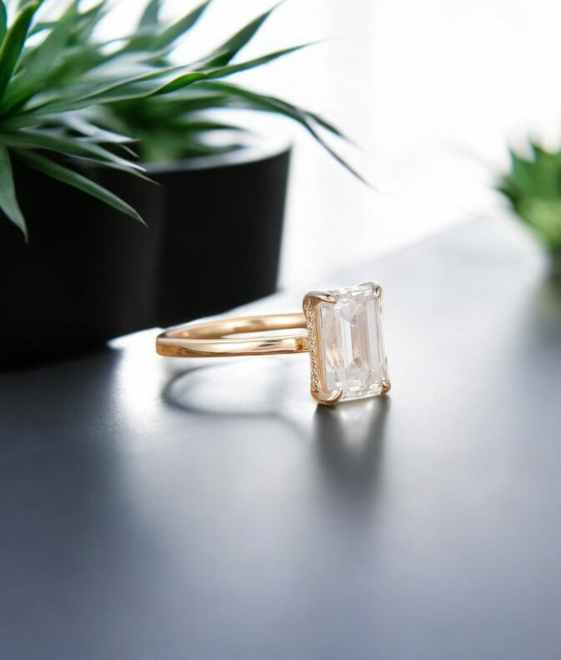 2.5 CT Emerald Cut Moissanite Engagement Ring