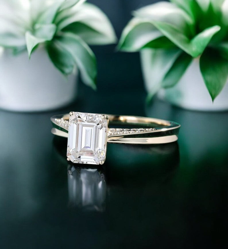 1.00ct Emerald cut Moissanite engagement Ring