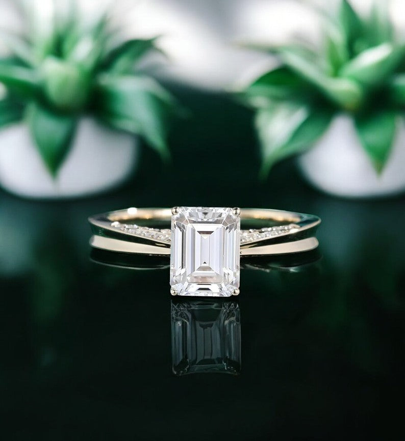 1.00ct Emerald cut Moissanite engagement Ring