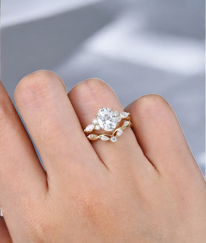 1.660ct Oval cut Moissanite Engagement Ring Set