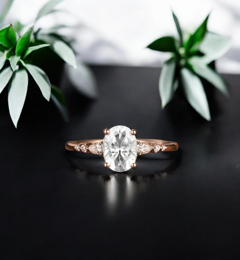 1.710ct Oval cut Moissanite engagement ring set