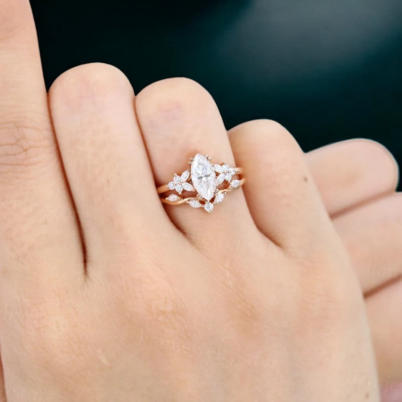 1.370 CT Marquise moissanite engagement ring set