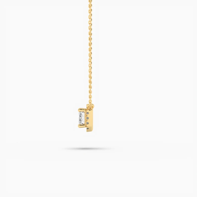 Minimalist Emerald Cut Moissanite Diamond Halo Setting Necklaces