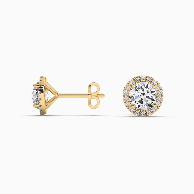 Round Cut Moissanite Diamond Halo Stud Earrings For Women