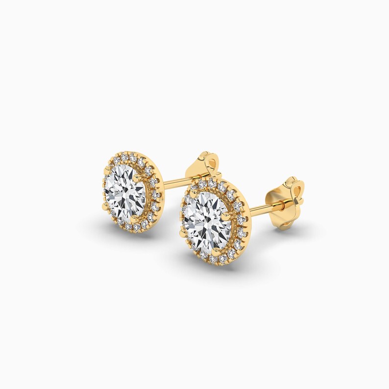 Round Cut Moissanite Diamond Halo Stud Earrings For Women