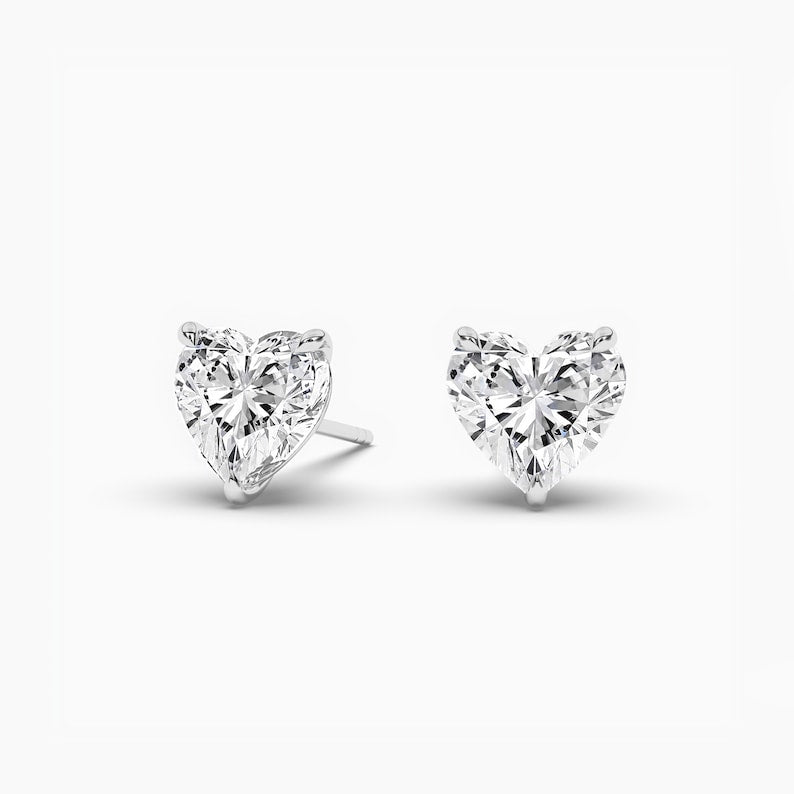 Heart Cut Solitaire Moissanite Diamond Stud Earrings