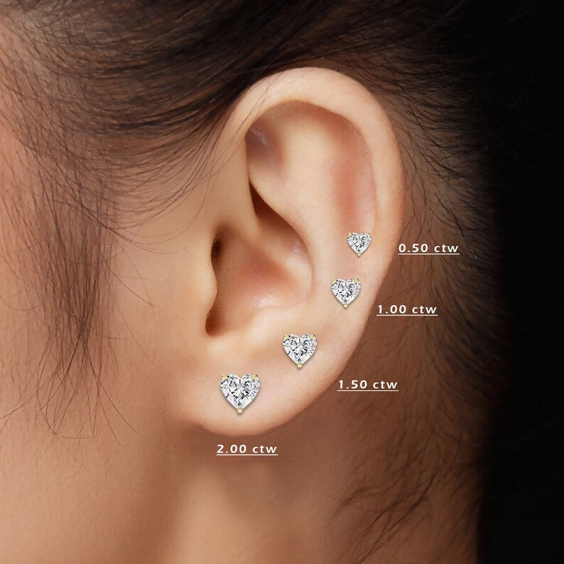 Heart Cut Solitaire Moissanite Diamond Stud Earrings