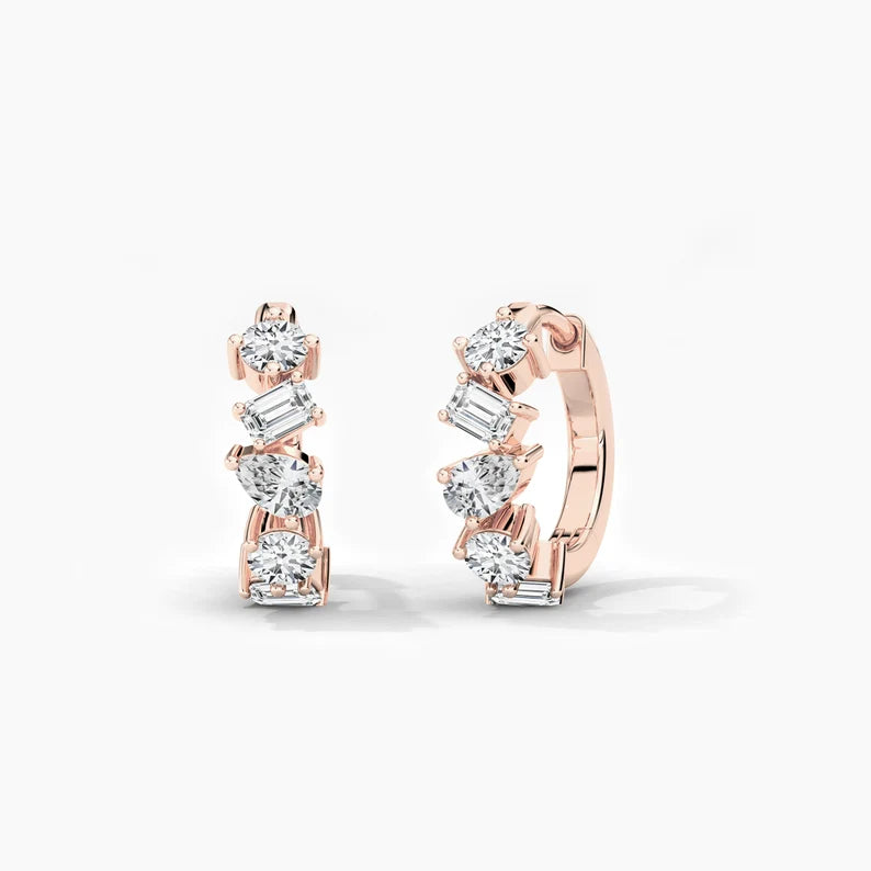 Multi-shape Moissanite  Diamond Huggie Earrings