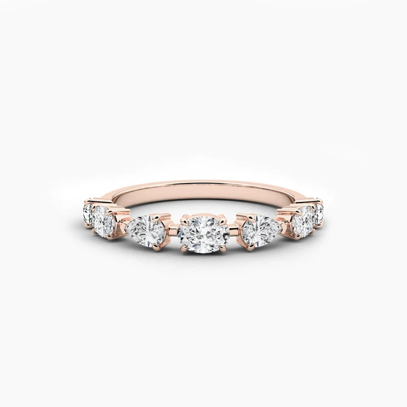 Oval and Pear Cut Moissanite Diamond Womens Wedding Band