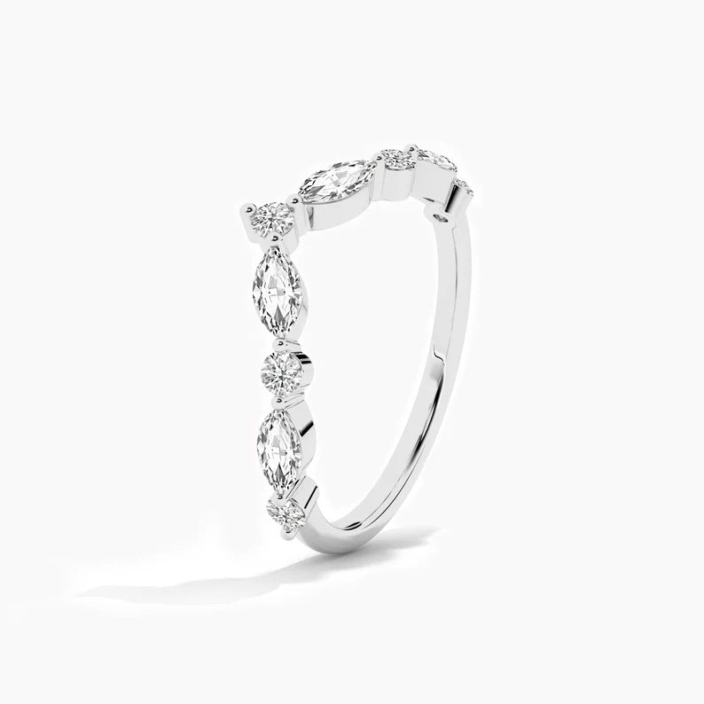 Curved Moissanite Matching Stacking Wedding Band For Women