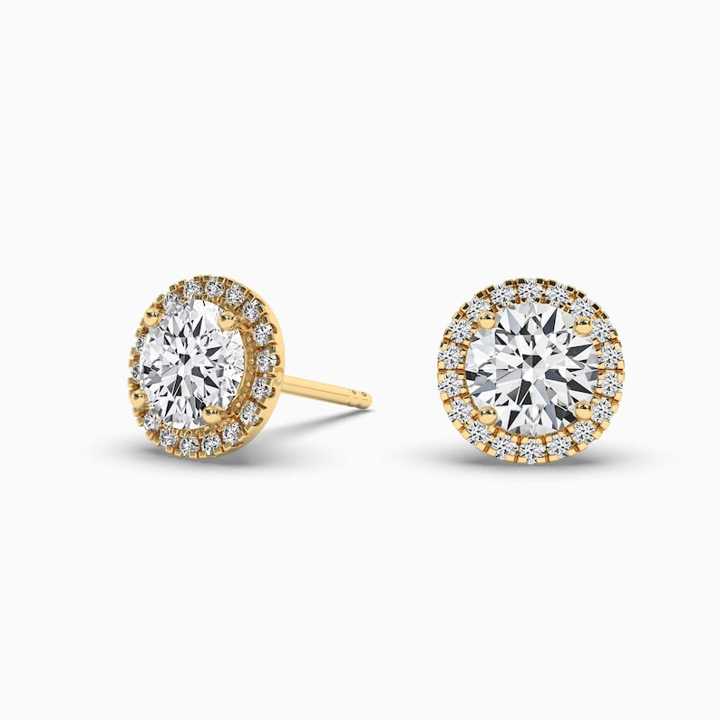 Round Cut Moissanite Diamond Halo Stud Earrings For Women