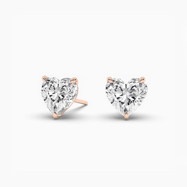 Heart Cut Solitaire Moissanite Diamond Stud Earrings