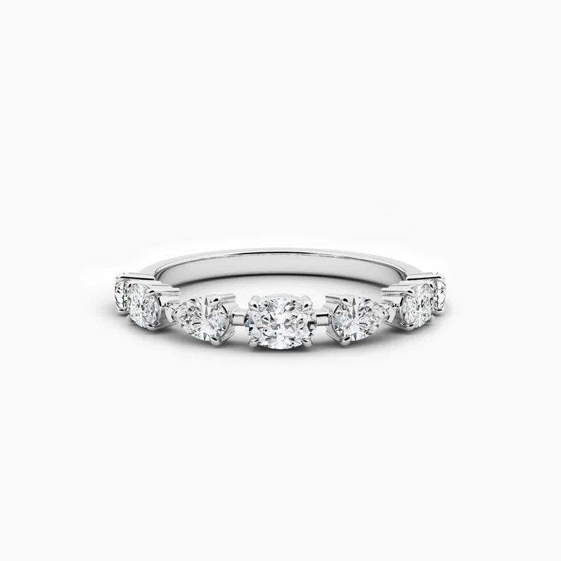 Oval and Pear Cut Moissanite Diamond Womens Wedding Band