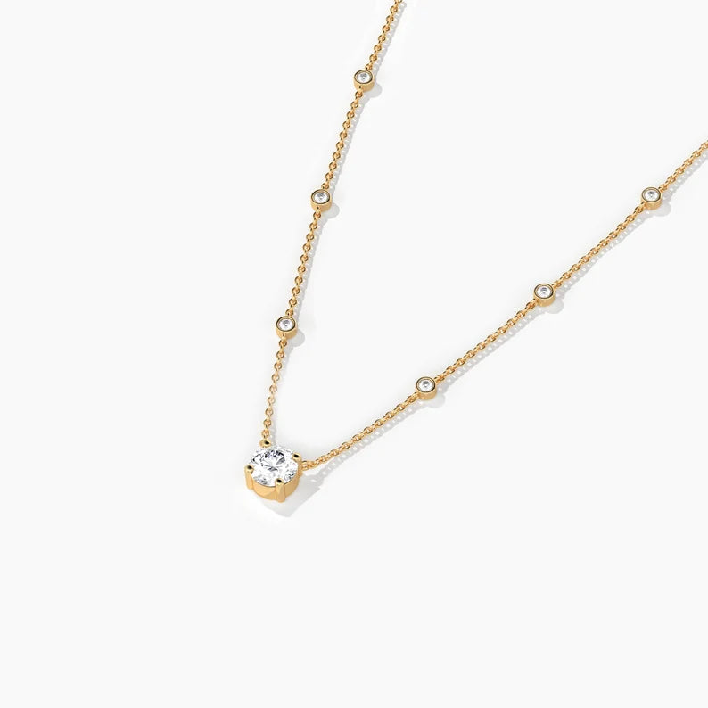 Moissanite Diamond Round Cut Station Necklace