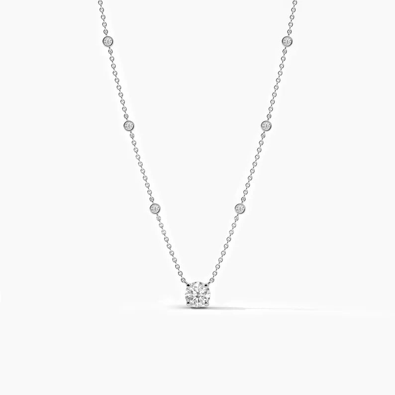 Moissanite Diamond Round Cut Station Necklace