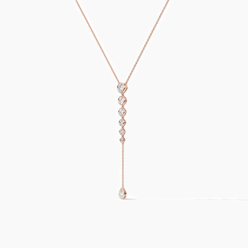 Classic Cushion and Round Moissanite Lariat Necklace