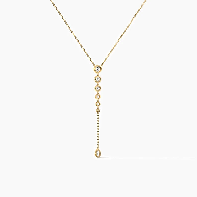 Classic Cushion and Round Moissanite Lariat Necklace