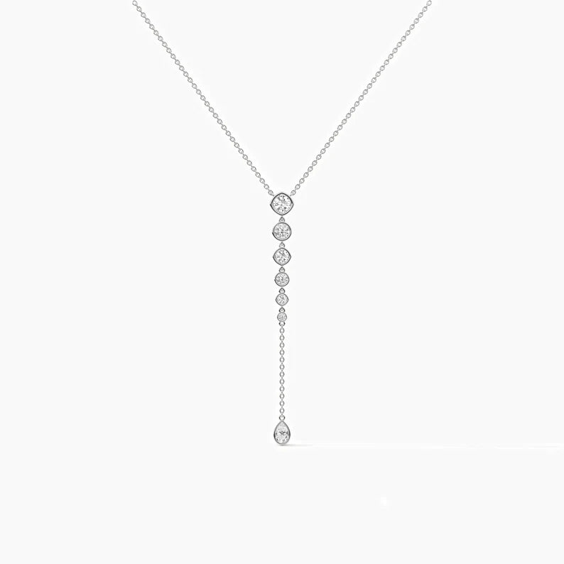 Classic Cushion and Round Moissanite Lariat Necklace