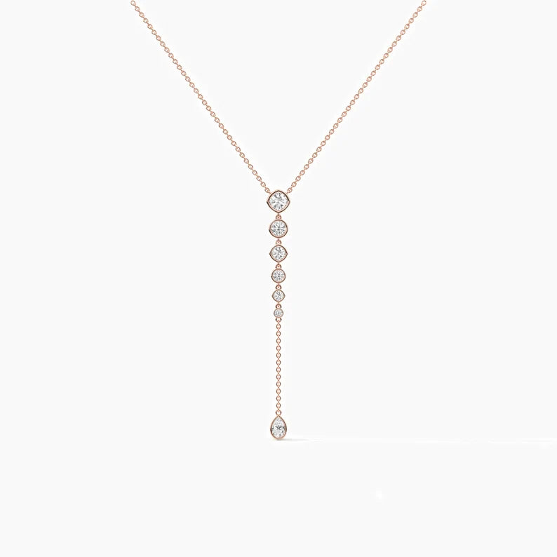 Classic Cushion and Round Moissanite Lariat Necklace