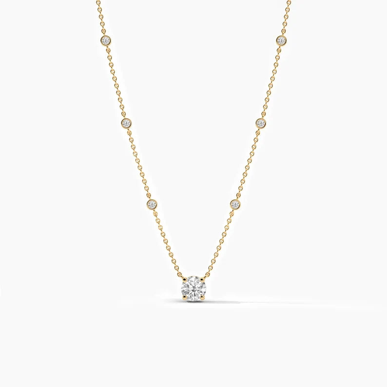 Moissanite Diamond Round Cut Station Necklace