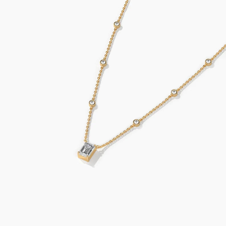 Emerald Cut Moissanite Diamond Station Necklace