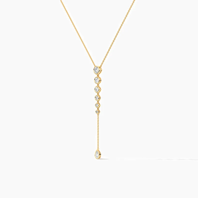 Classic Cushion and Round Moissanite Lariat Necklace