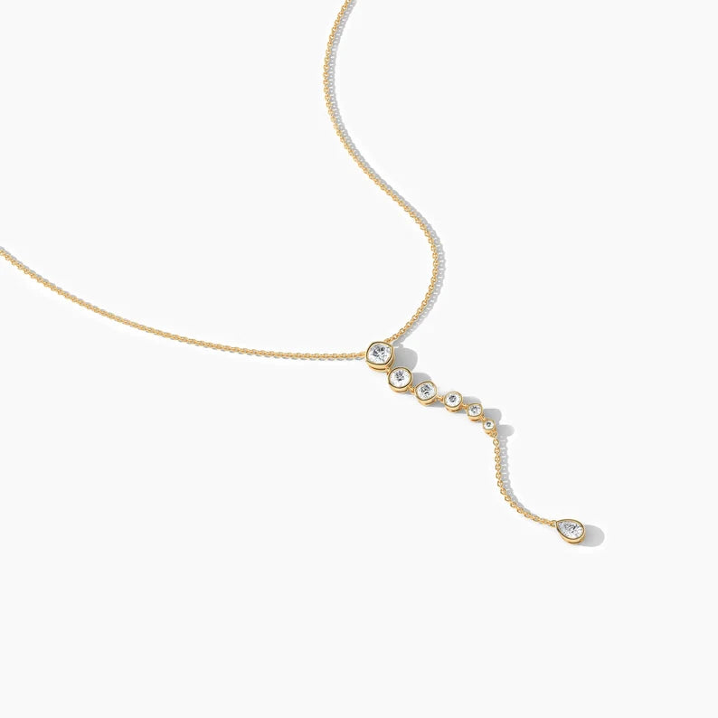 Classic Cushion and Round Moissanite Lariat Necklace