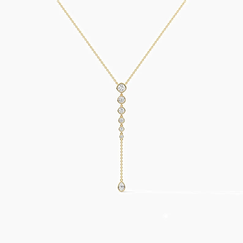 Classic Cushion and Round Moissanite Lariat Necklace