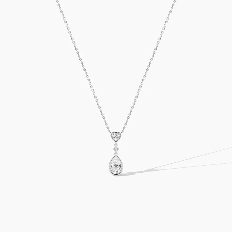 Unique Heart & Pear Cut  Moissanite Diamond Drop Necklace