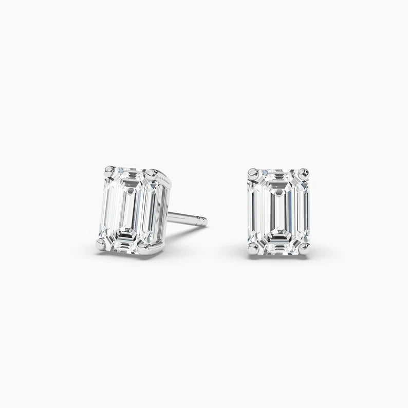 2.0ct Emerald Cut Moissanite Diamond Solitaire Earrings For Women