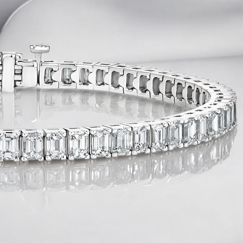 8.00ct. Emerald Cut Moissanite Tennis Bracelet In 14k White Gold 7"