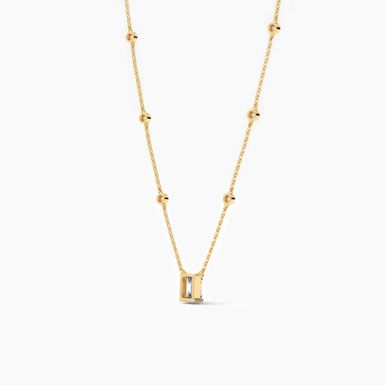 Emerald Cut Moissanite Diamond Station Necklace