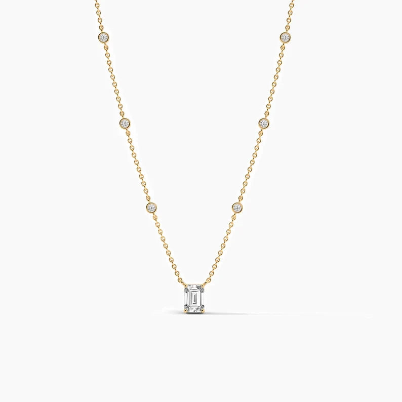 Emerald Cut Moissanite Diamond Station Necklace