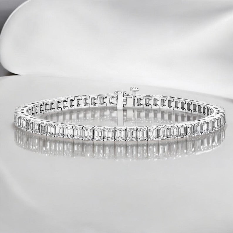 8.00ct. Emerald Cut Moissanite Tennis Bracelet In 14k White Gold 7"