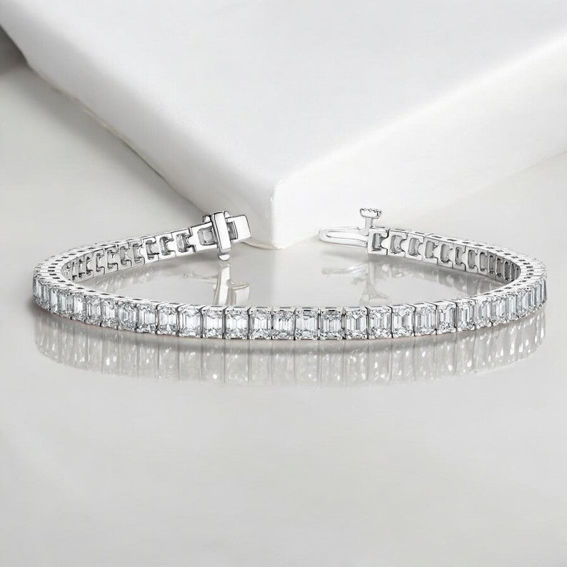 8.00ct. Emerald Cut Moissanite Tennis Bracelet In 14k White Gold 7"