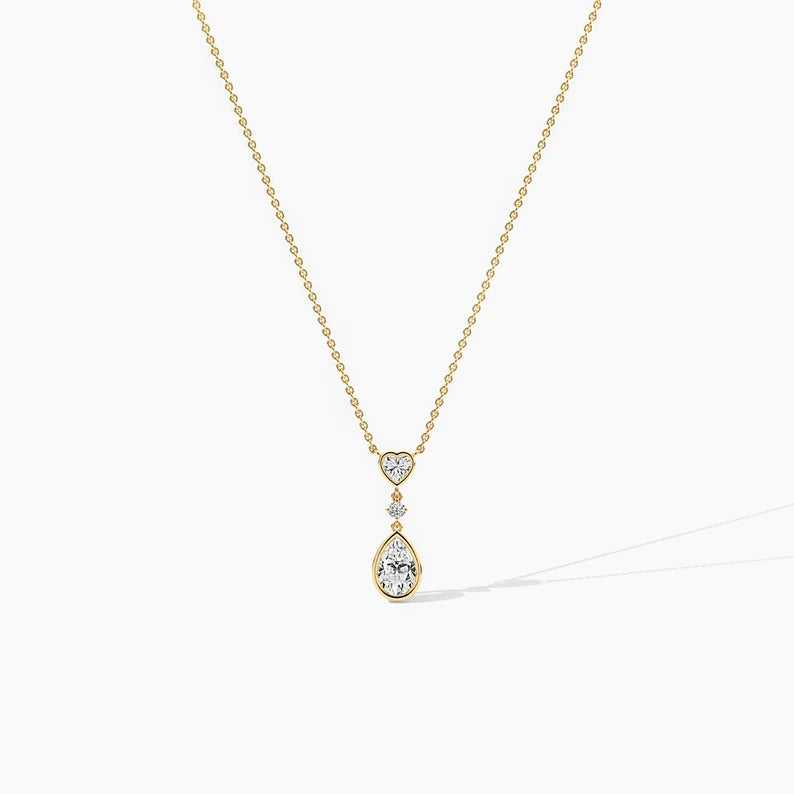 Unique Heart & Pear Cut  Moissanite Diamond Drop Necklace