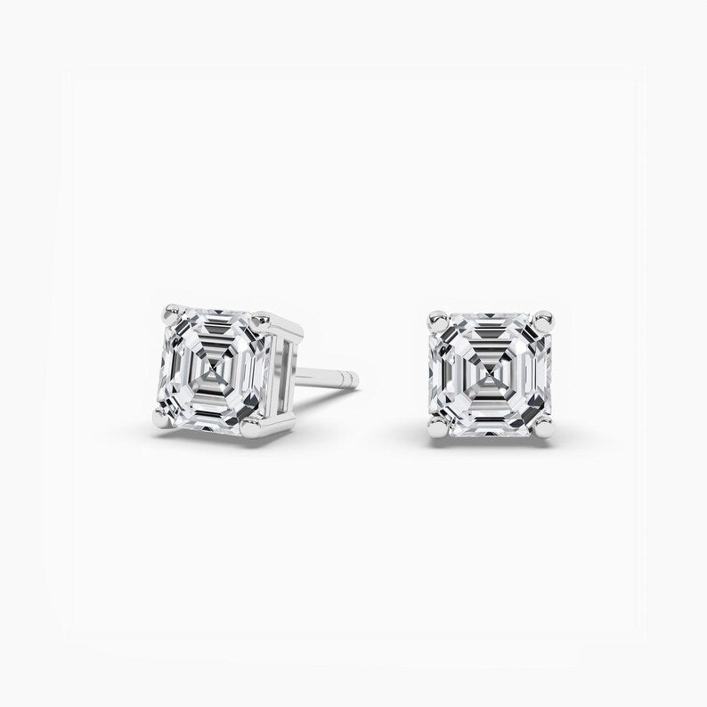 Asscher Cut Moissanite Stud Earrings For Men, Women,Unisex