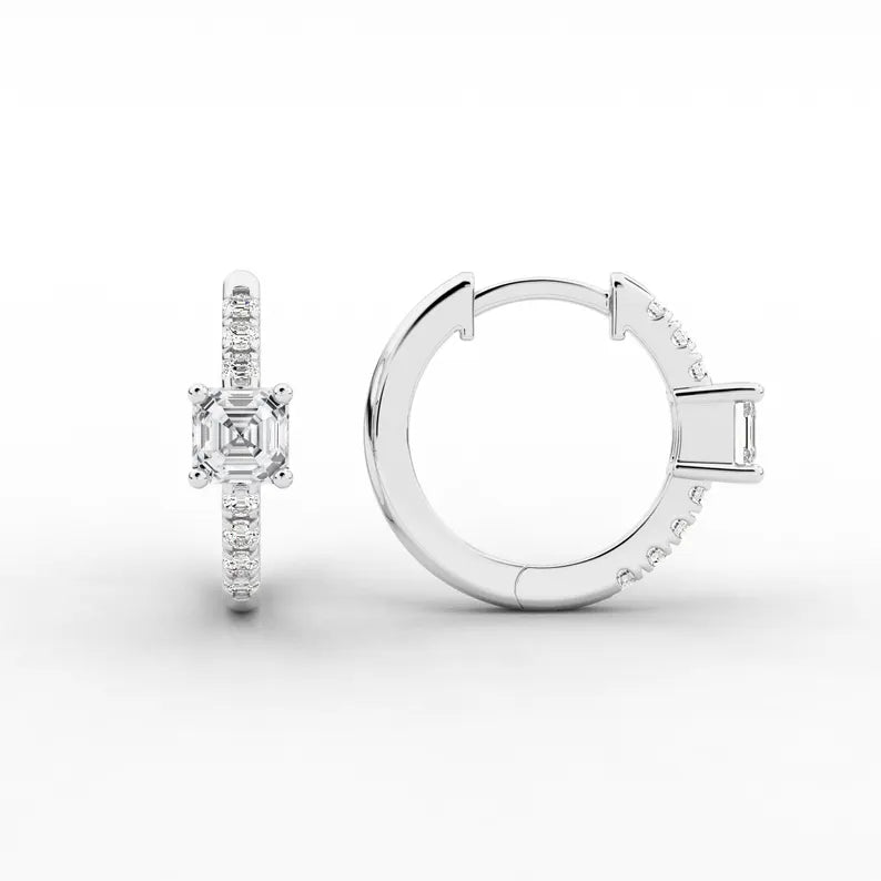 Asscher & Round Cut Moissanite Diamond Huggie Earrings